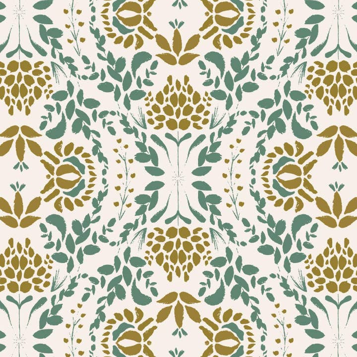 Papel pintado verde | Papel pintado de xilografía | Papel pintado bohemio para venta al por mayor de Minibeau