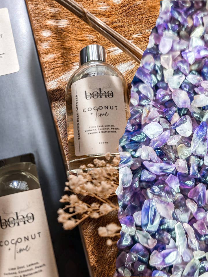 CRYSTAL INFUSED REED DIFFUSER 200mL - AMETHYST for wholesale by Boho Tranquility Co