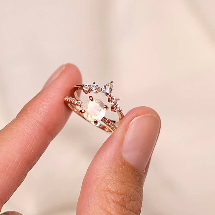 Vivian Grace Jewelry - Wholesale Single Stone/Solitaire Ring - Ava Moonstone & Topaz Ring Set