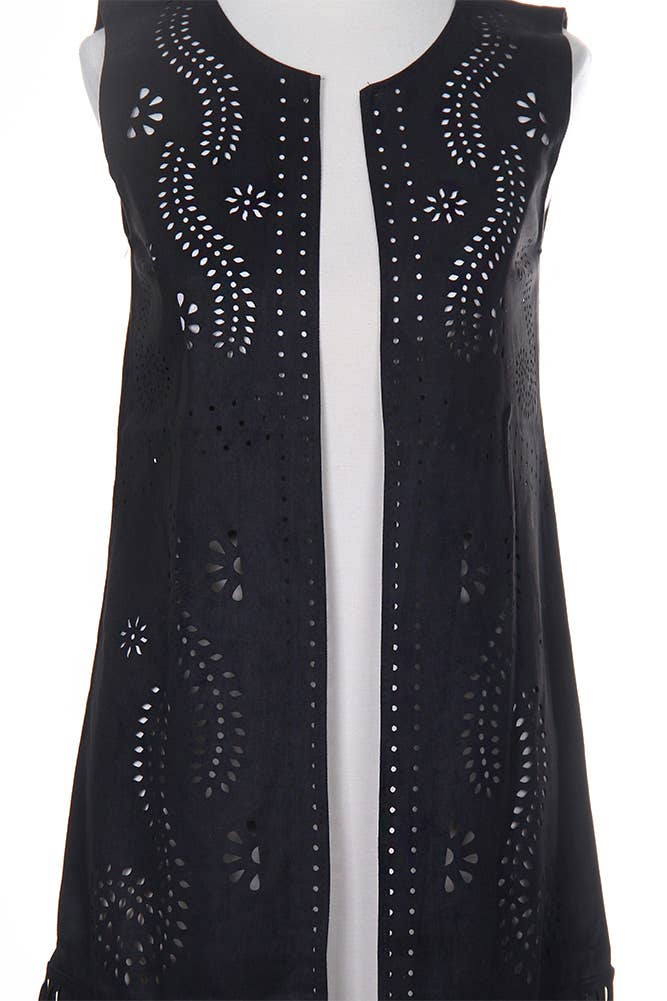 Hana - Venta al por mayor Chaleco de abrigo - Mujer - Chaleco de gamuza cortado con láser con estampado de hojas geométricas17