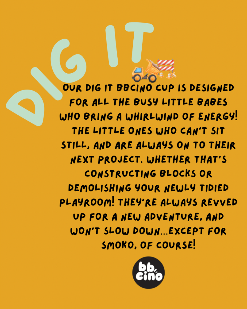 BBcino - Wholesale Drinking glass/cup – Kids & Baby - Dig It! Babycino Cup - 120ml (STRAW INCLUDED)4