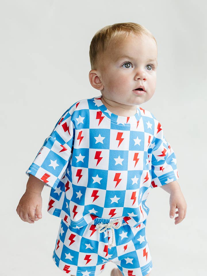 4th of July Kids' Shorts Set | Checks & Stars for wholesale by Lucky Panda Kids