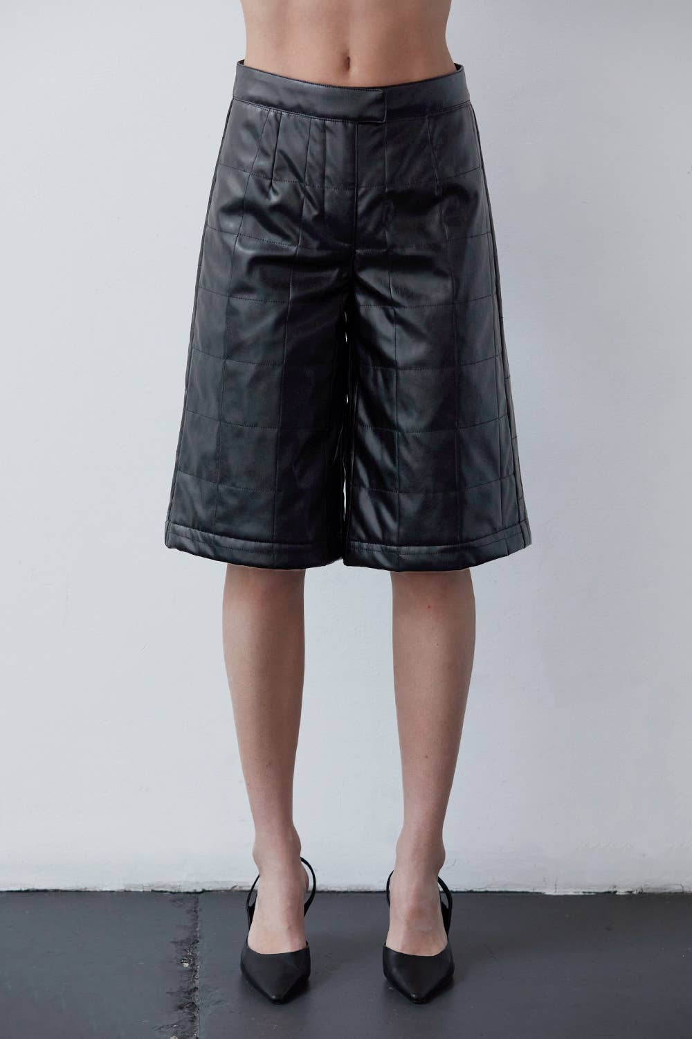 BLACK CP8184 - Amanda Vegan Pu Leather Bermuda Quilted Shorts for wholesale on Faire1