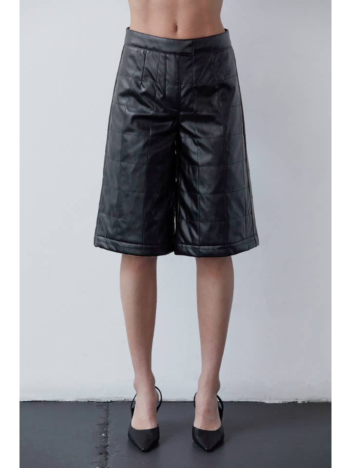 BLACK CP8184 - Amanda Vegan Pu Leather Bermuda Quilted Shorts for wholesale on Faire1