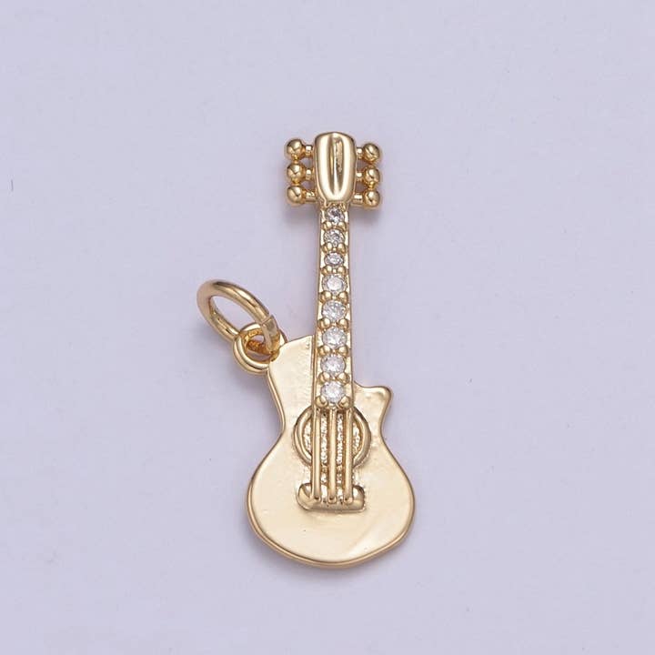 16k Goud Gevuld Rock n Roll Kleine Gitaar Bedel Muzikant Gitarist met CZ Hanger Ketting N-429 voor wholesale door Aim Eternal