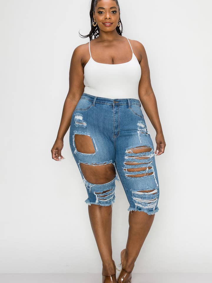 Plus Size Curvy Skinny Bermuda Jeans 5004P for wholesale by The Map Jeans