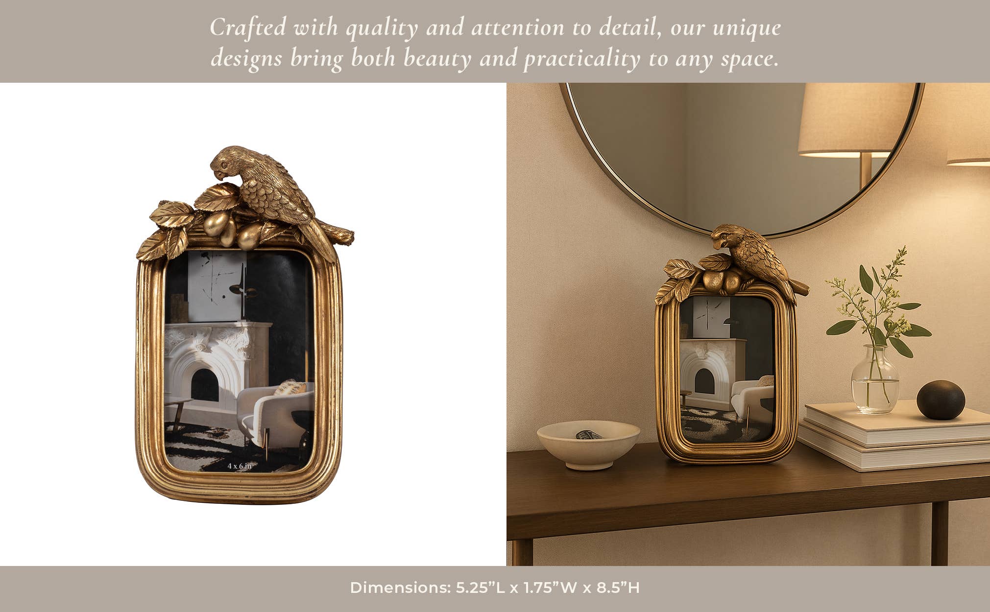 Sagebrook Home - Wholesale Picture Frame - Decorative Picture Frame - Gold Polyresin Bird, 4x6 in.10