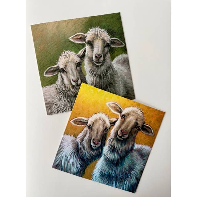 Sheep Twins All-Occasion Blank Square Notecard Set for wholesale by Forever Caroline LLC