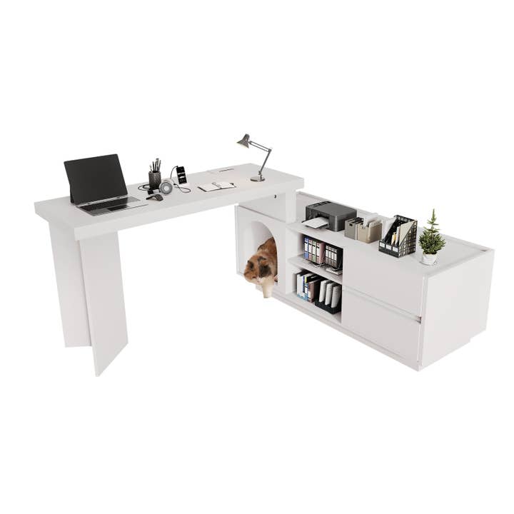 Urban Meuble - Wholesale Desk Set - Modular white corner desk with pet nook and storage CIRRUSLAIR12