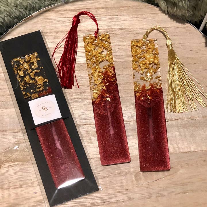 Cat & Bug Designs – wholesale Bookmark – Red and Gold Resin Bookmark
