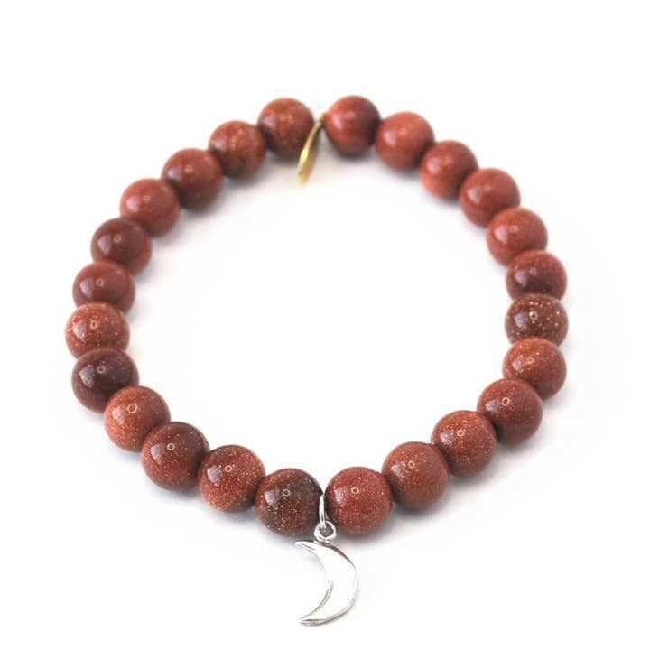 Bracelet en cristal avec pierres dorées | Croissant de lune en argent sterling pour la vente par Infinite Warrior