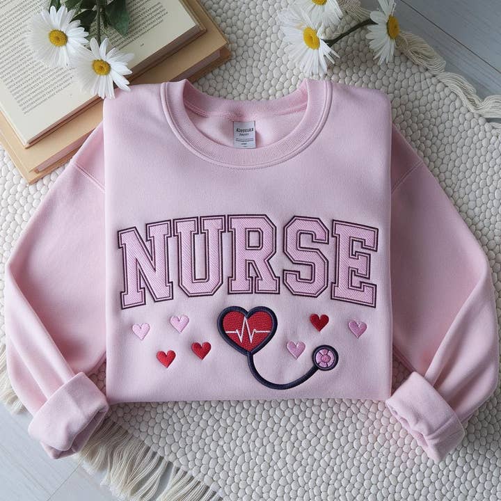 Embroidered Valentine Nurse Sweatshirt, Valentines Day Shirt for wholesale by ClevorFit