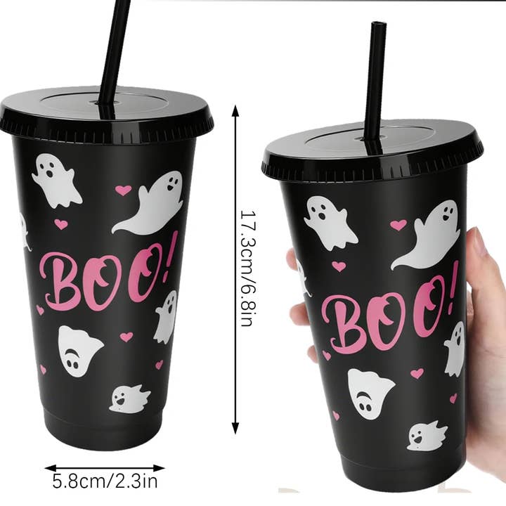 Buddha Ayurveda - Wholesale Disposable Cup - Halloween Black Plastic Cups with Lids and Straws2