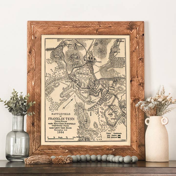 Battle of Franklin Tennessee Map Framed Civil War Print for wholesale by Swinford Designs
