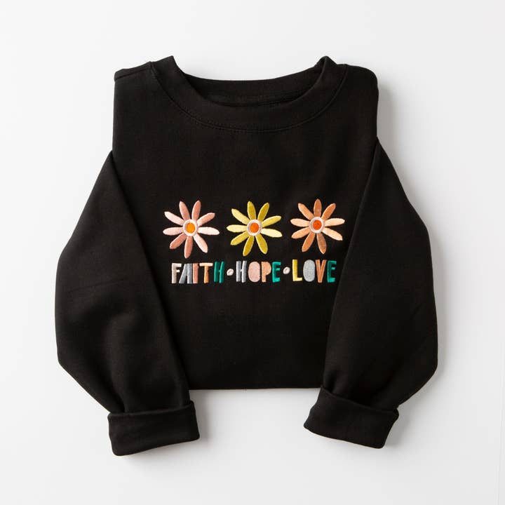 Love in Faith - Wholesale Sweatshirt - Women's - Embroidered Faith Hope Love Flowers Sweatshirt