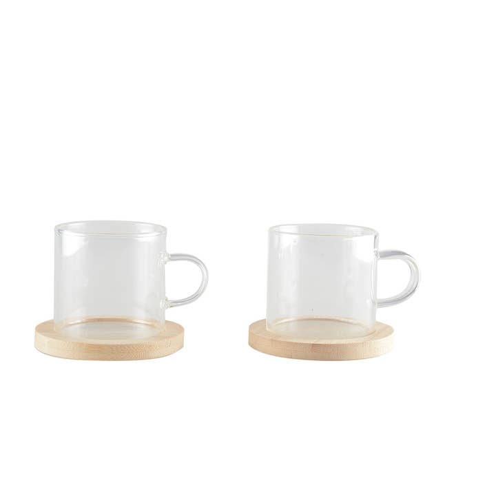 AULICA - Wholesale Coffee/Tea Cup - Tea Cups With Bamboo Saucers - Set Of 2