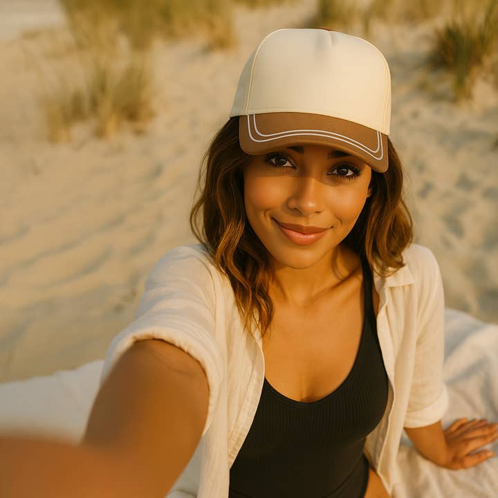 Funky Junque - Wholesale Trucker hat – Unisex - Embroidered Brim Two Tone Trucker Hat - Khaki/Beige3