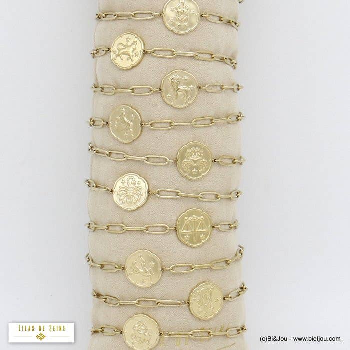dorado 12 pulseras de acero inoxidable con signos astrológicos del zodiaco de venta al por mayor en Faire1