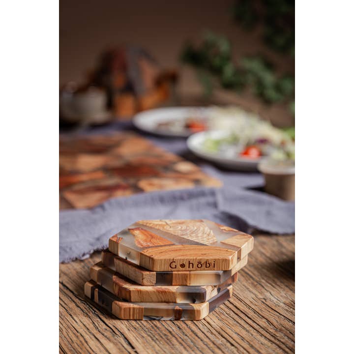 Gohobi – wholesale Coasters – One Hexagon shaped Wooden Resin Coaster (11CM, Hexagon)