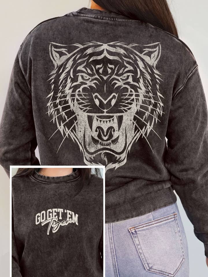 GO GET 'EM TIGER PUFF FRONT&BACK MINERAL BRUSHED SWEATSHIRTS for wholesale by Rustee Clothing