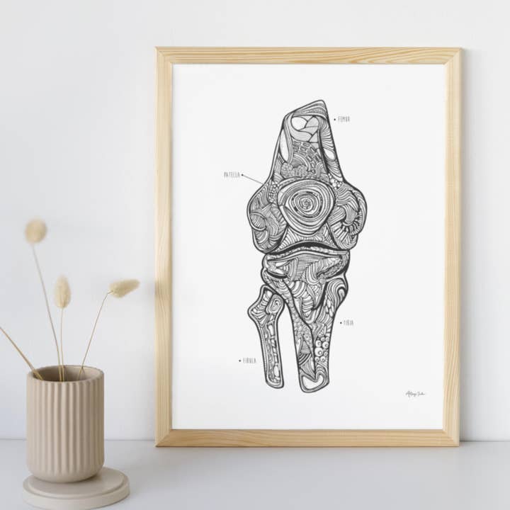Impressão Artística Anatomical Knee Bones - Disponível em 8x10 ou 11x14 por atacado de Artery Ink