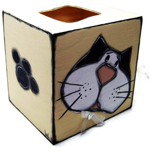 Luldesign - Wholesale Tissue Box - Wooden tissue box with painted cat.2