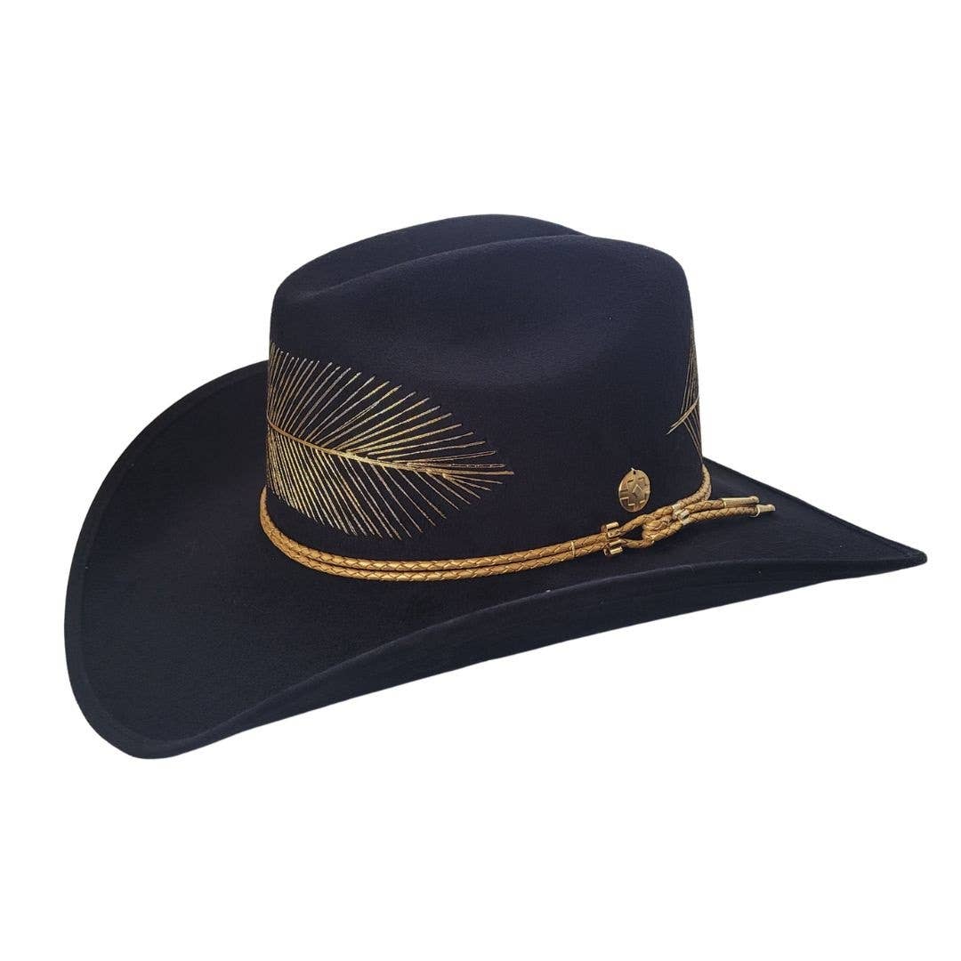 PETRA SAVAGE - Wholesale Cowboy Hat - Women's - Kylin Black Suede Cowboy Hat with Gold Feather Embroidery2
