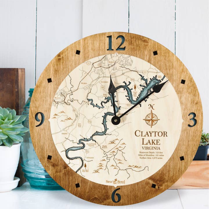 Sea & Soul Nautical Chart Art - Wholesale Wall Clock - Claytor Lake Virginia Nautical Map Wood Wall Clock - 2 Level6