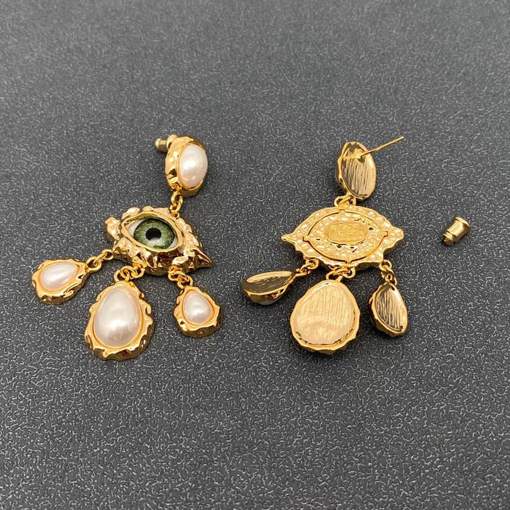 Mio Queena - Wholesale Dangle Earrings - Temperament Evil Eye & Pearl Charm Dangle Earrings