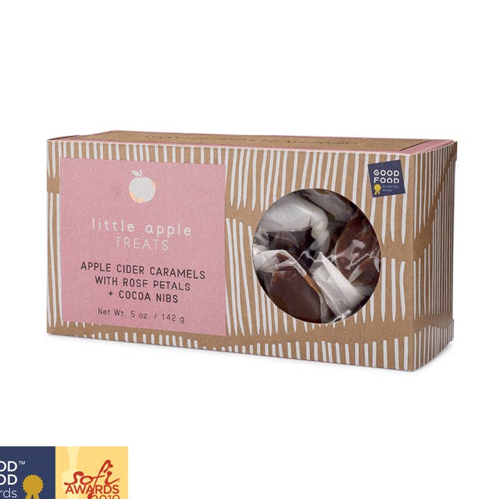 Rose Petals + Cocoa Nibs Apple Cider Caramel Gift Box for wholesale by Little Apple Treats