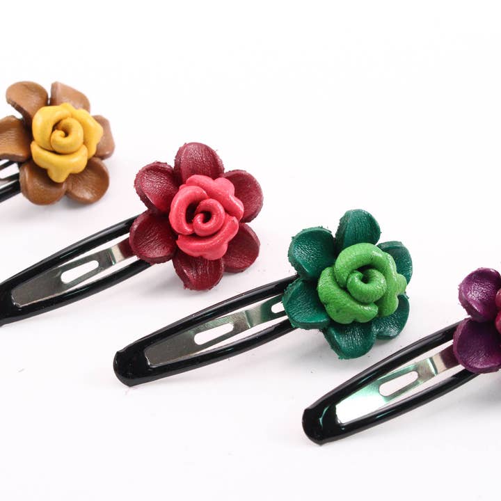 hc-s118 leather hair clip sold in pair for wholesale by Sunflower Handmade leather inc
