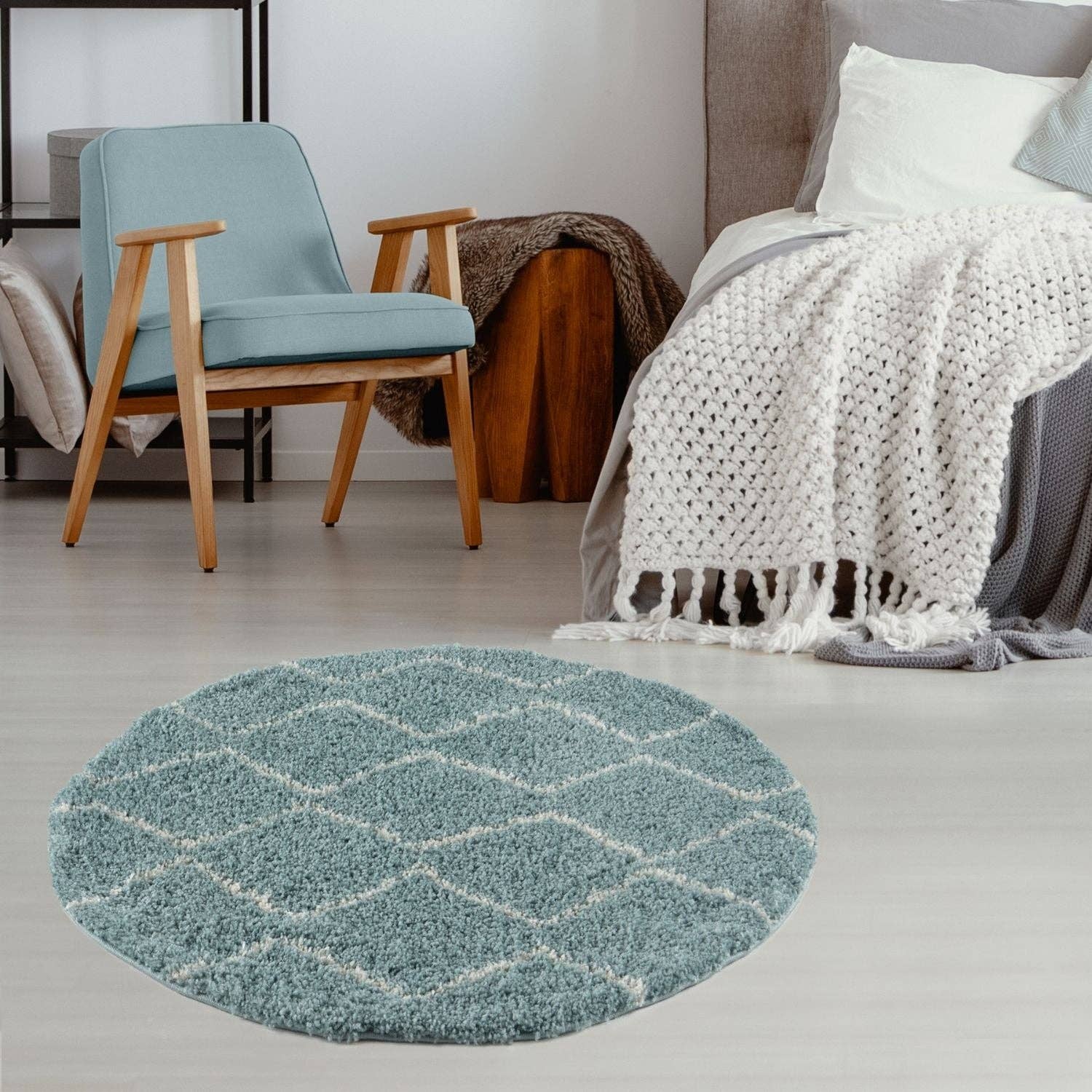 THE RUGS - Vendita all'ingrosso Tappeto - Tappeto Shaggy Blu Uovo d'Anatra Marocchino | 85020