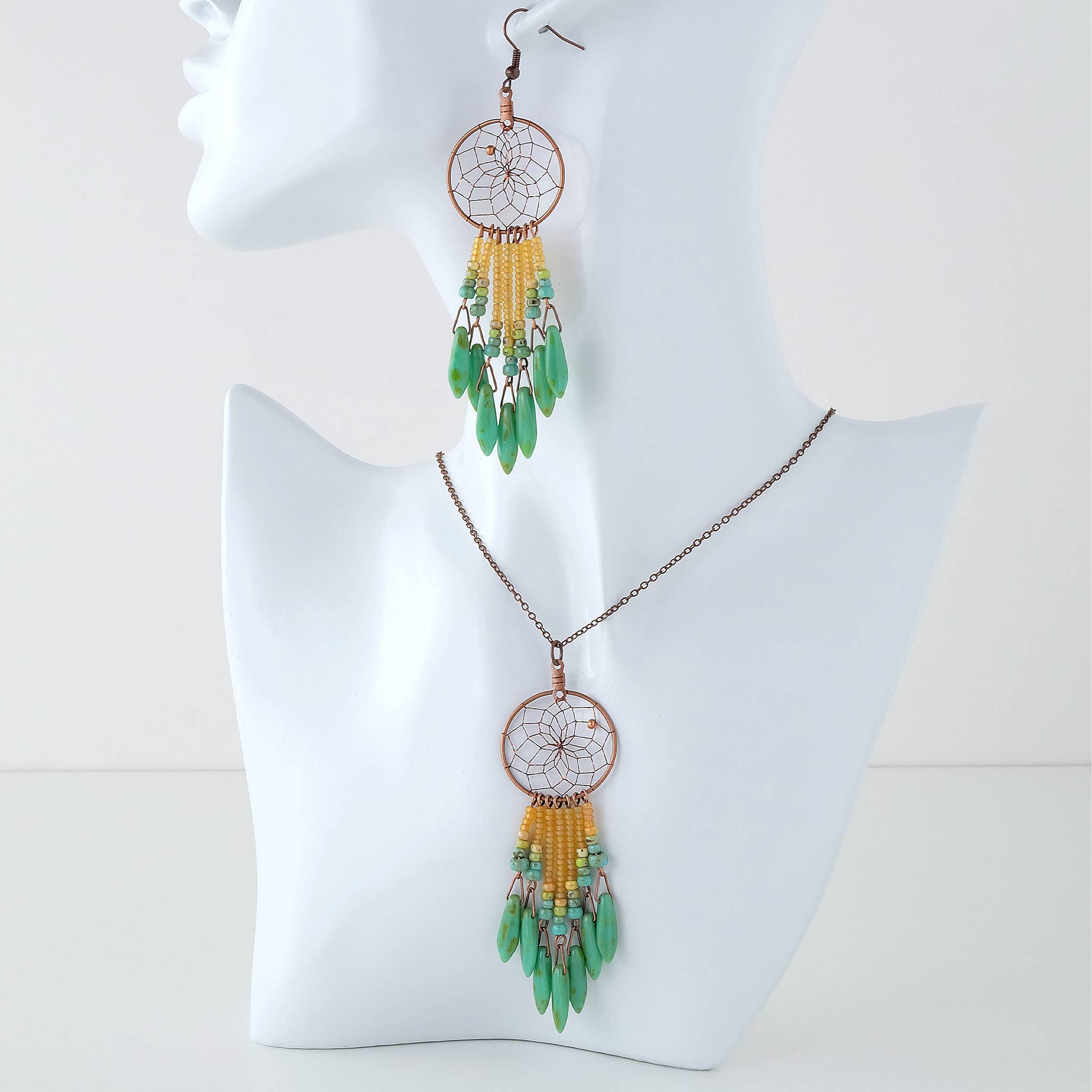 Monague Indigenous Crafts & Gifts – wholesale Dangle earrings – Specialty 1" Dream Catcher Earrings with Picasso Beads1