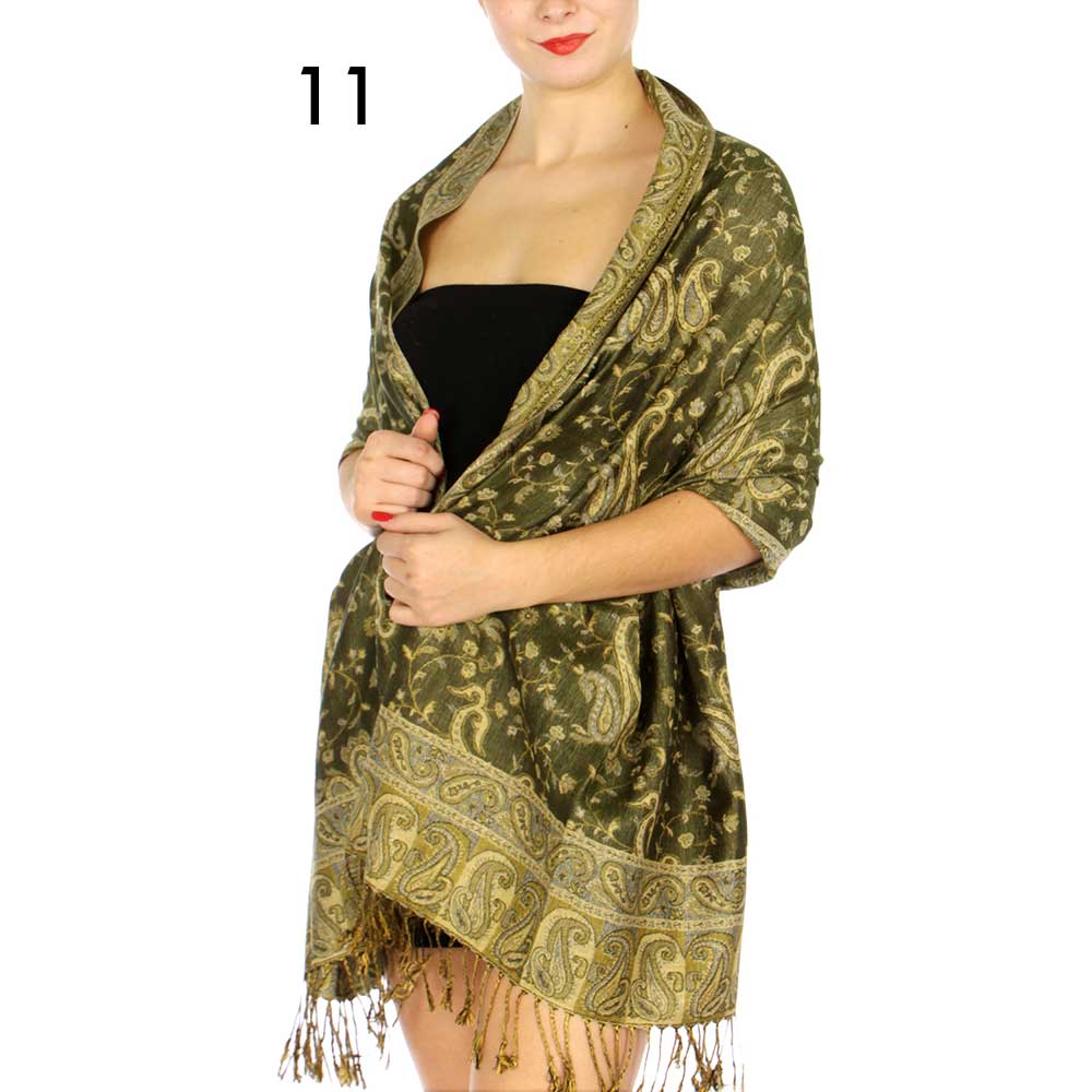 SERENITA - Wholesale Scarf - Women's - Jacquard Line Paisley Pashmina Scarf Reversible Shawl Wrap20