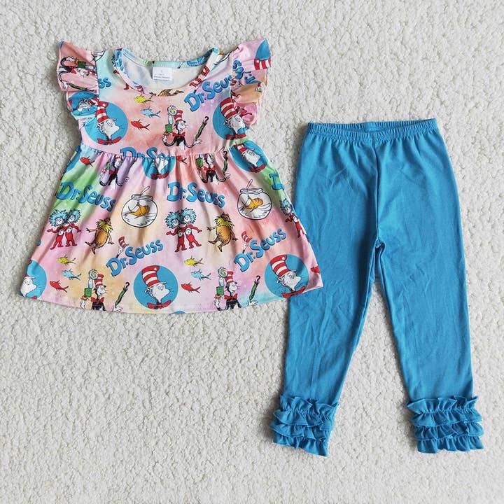 Aier Wholesale - Wholesale Top & Leggings Set - Kids - Baby girls dr flutter sleeve tunic legging school outfits cl0