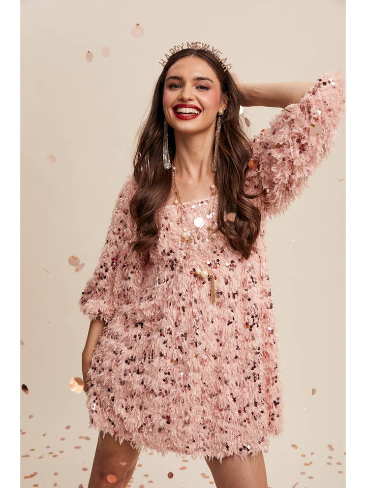 Listicle - Wholesale Dress - Women's - Sequin Fringe Mini Dress LD146810