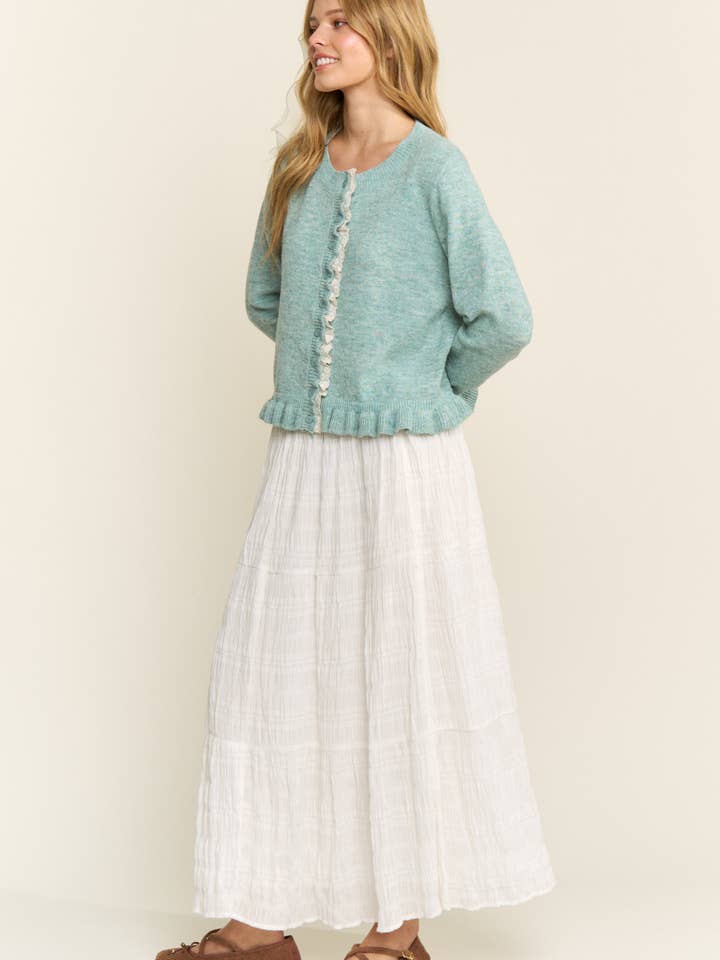 CANDESCENT - Wholesale Cardigan - Women's - Lace Trim Ruffle Hem Cardigan16