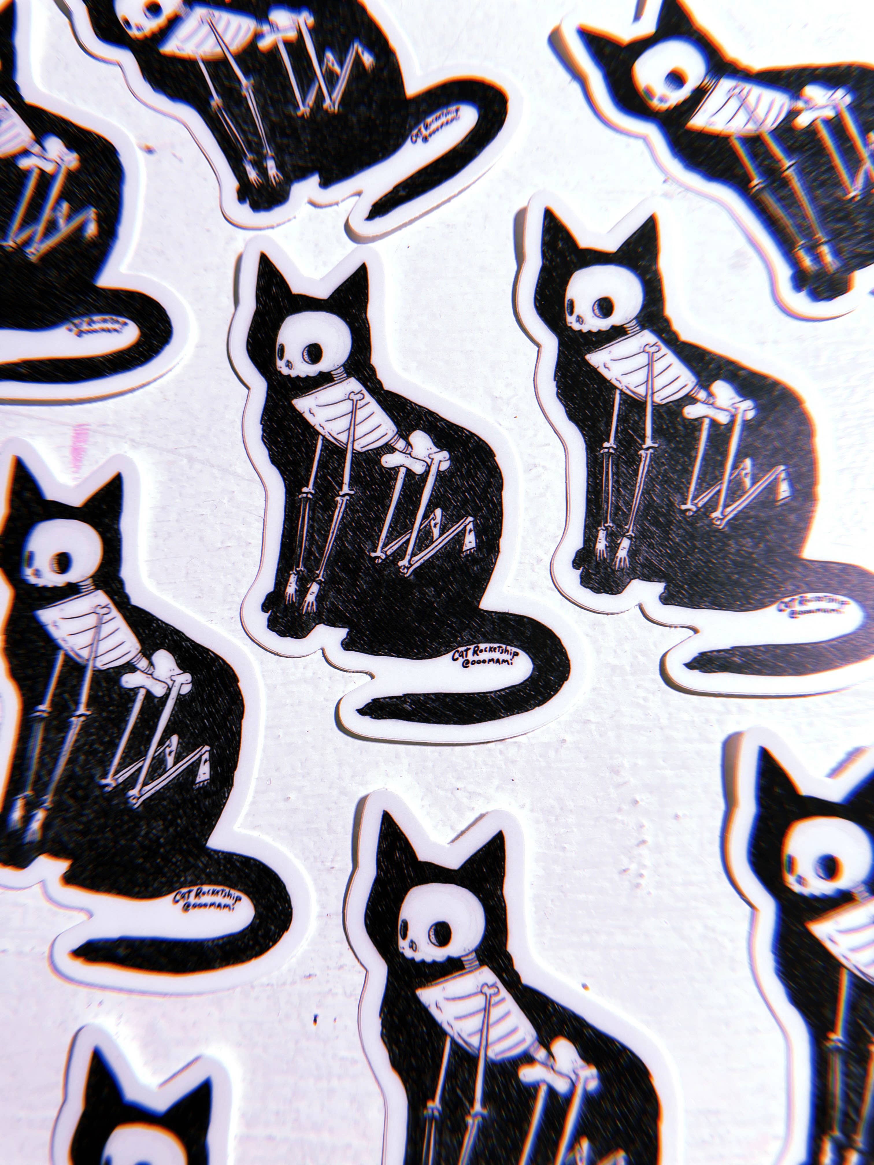 Cat Rocketship – Großhandel Aufkleber – Cat Skeleton 3" großer Aufkleber für Wasserflasche/Laptop3