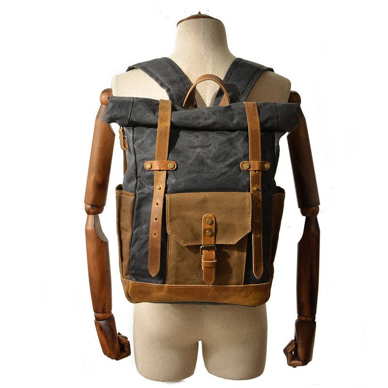 RockCow Leather Studio - Wholesale Backpack - Unisex - Wax Canvas With Full Grain Leather Travel Backpack Waterproof Waxed Canvas Laptop Rucksack Canvas Outdoor Backpack10