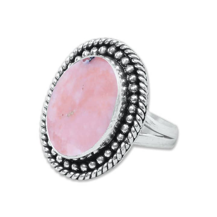 Handmade Jewels - Wholesale Cocktail/Statement Ring - Pink Opal Rings – Handmade, Silver-Plated, Assorted Boho Designs (US Sizes 6–10, Made to Order)10
