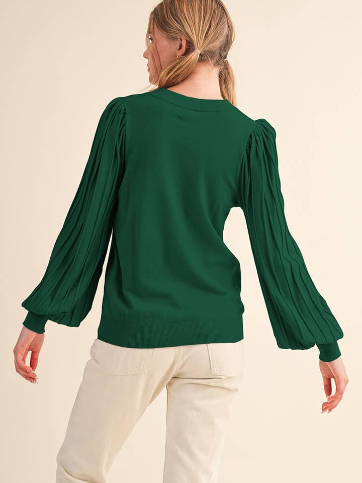 &MERCI - Wholesale Knit Sweater - Women's - STRIPE TEXTURE PUFF SLEEVE SWEATER MSW948551