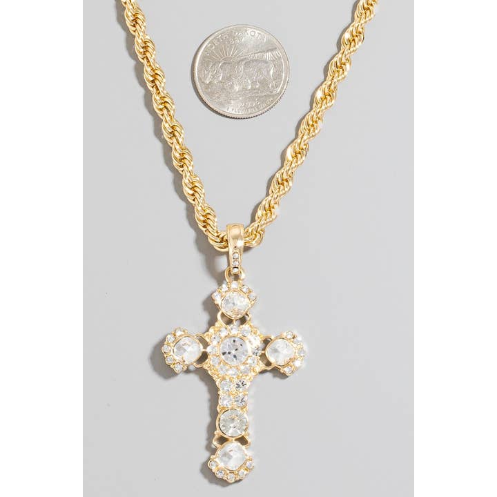 G Encrusted Pendant Cross Rope Chain Necklace for wholesale on Faire