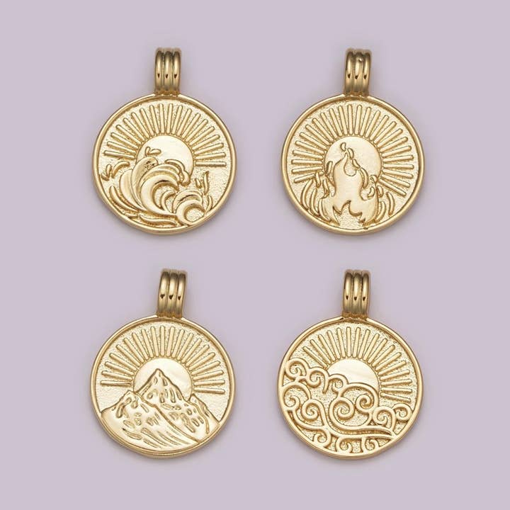 Collection NOUVEL ÉLÉMENT Charm Élément Or Feu Vent Terre Vague Océan Charm Médaillon Plaqué Or 24K pour Collier Bracelet Fourniture N-469 - N-472 pour la vente par Aim Eternal