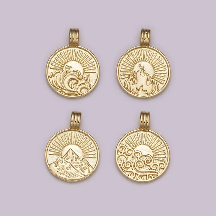 Collection NOUVEL ÉLÉMENT Charm Élément Or Feu Vent Terre Vague Océan Charm Médaillon Plaqué Or 24K pour Collier Bracelet Fourniture N-469 - N-472 pour la vente par Aim Eternal