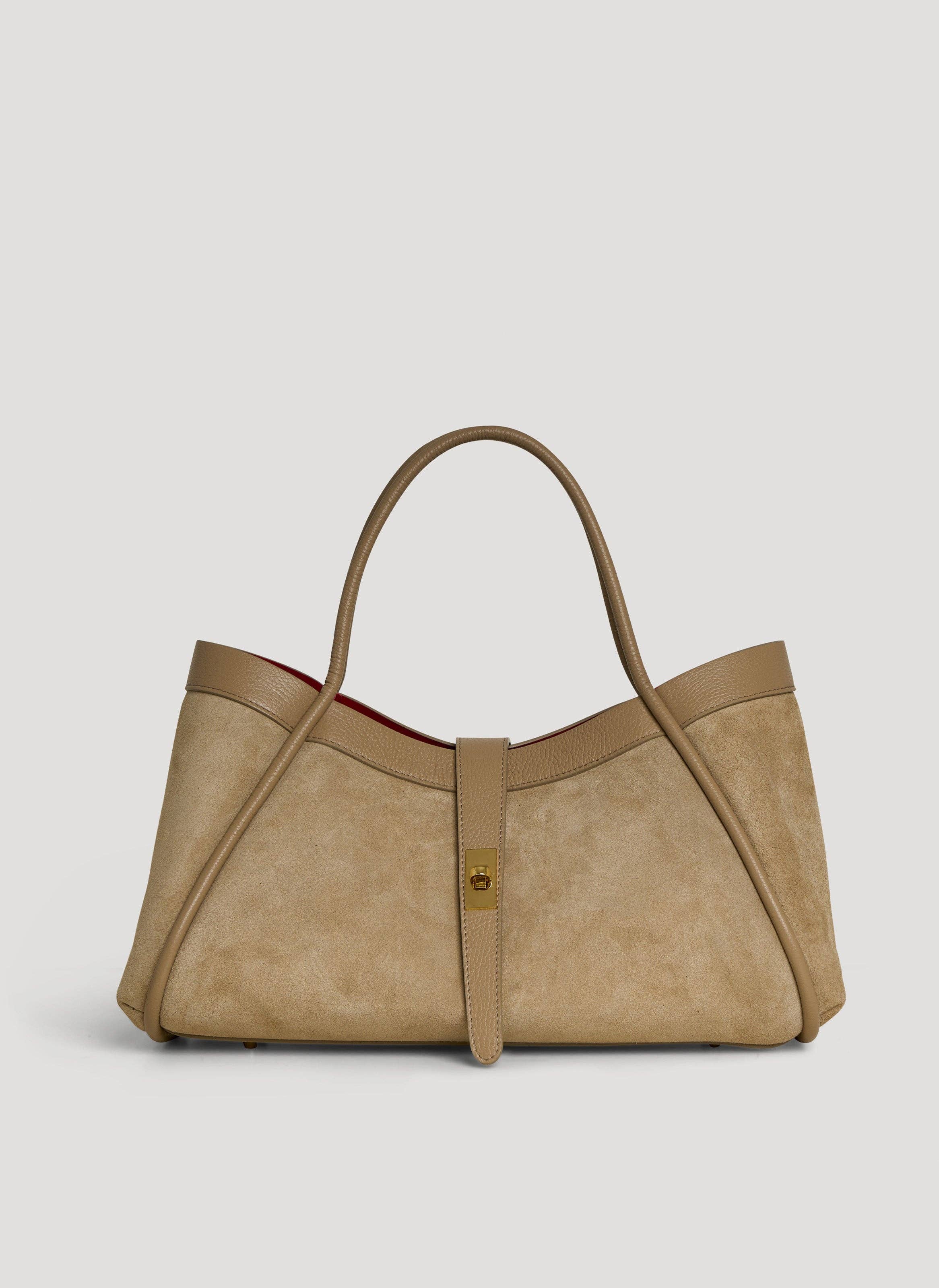 Prestige Milano - Wholesale Tote Bag - Women's - Borsa Mayfair in camoscio taupe e pelle Togo0