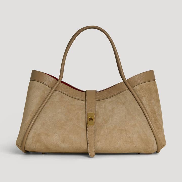 Prestige Milano - Wholesale Tote Bag - Women's - Borsa Mayfair in camoscio taupe e pelle Togo0