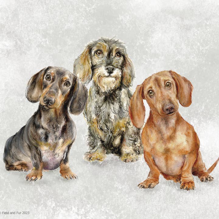 Tábua de vidro para cortar com trio de dachshunds por atacado de Field and Fur Gifts