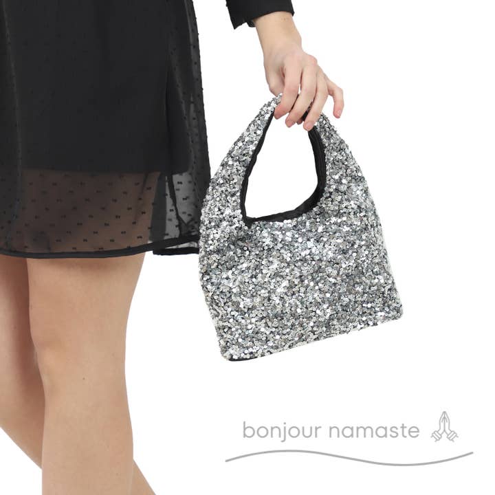 Handcrafted Silver Evening Purse | Sequined Glamour for wholesale by Bonjour Namaste