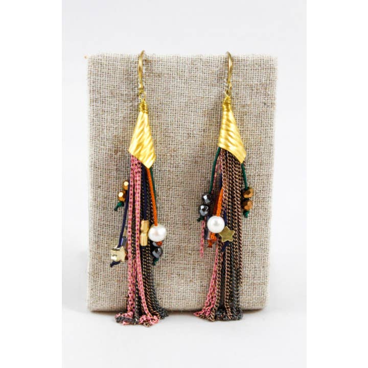 Beautiful Colorful Gold Metal Tassel Earrings - E3-200 for wholesale by LIZOU
