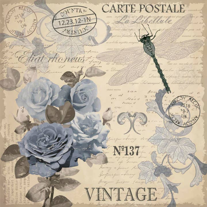 European Excellency - Vendita all'ingrosso Tovagliolo monouso - Tovaglioli da cocktail Cart Postal Roses - Tovaglioli di carta floreali